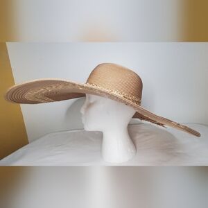 Elegant Tan Sun Hat with Gold Accents